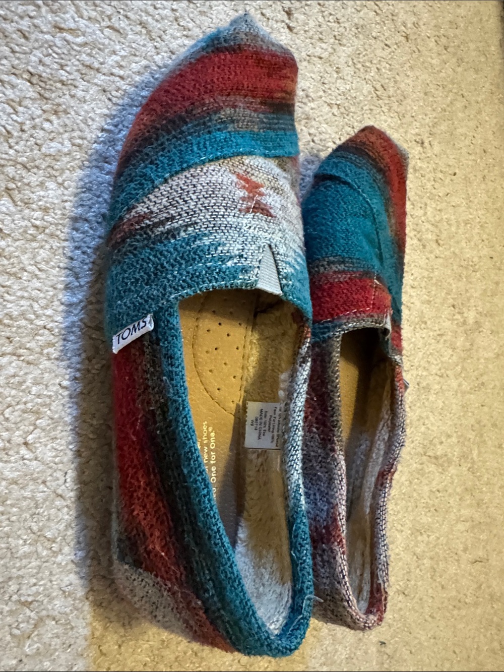 Toms Teal and Red Striped Knit Slip-On Flats